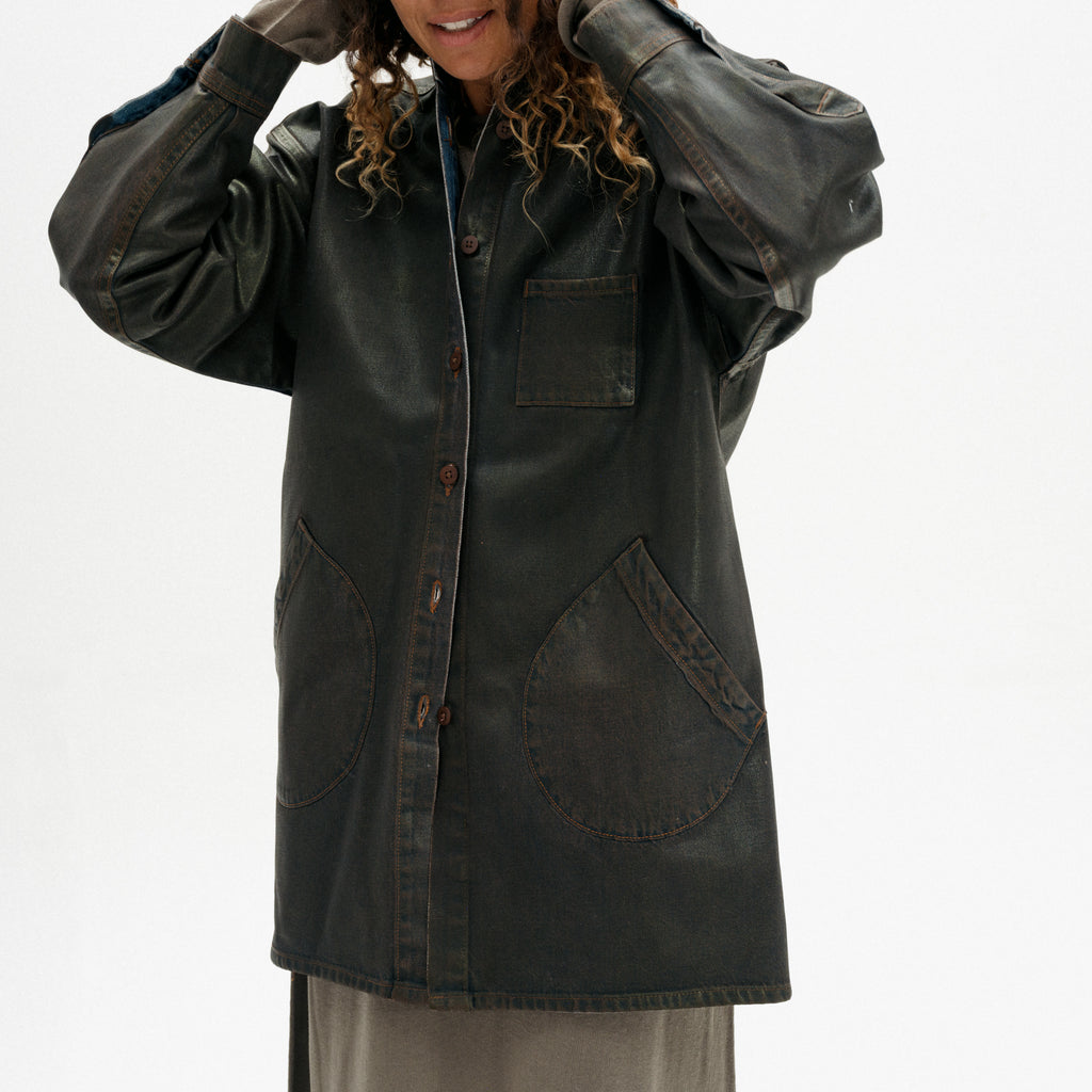 Band Collar Okuda Jacket - Rich Brown Lacquer
