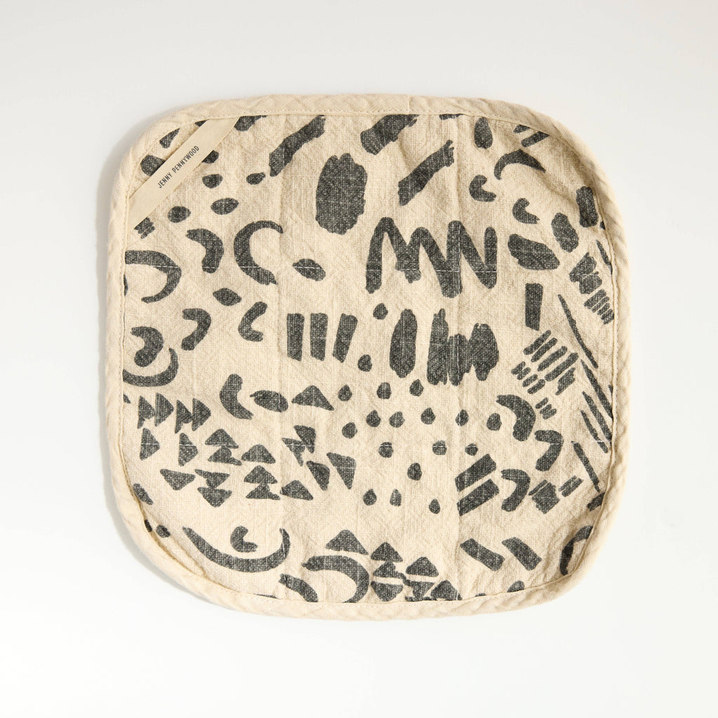 Potholder - Dashes & Moons - Charcoal  - Cream