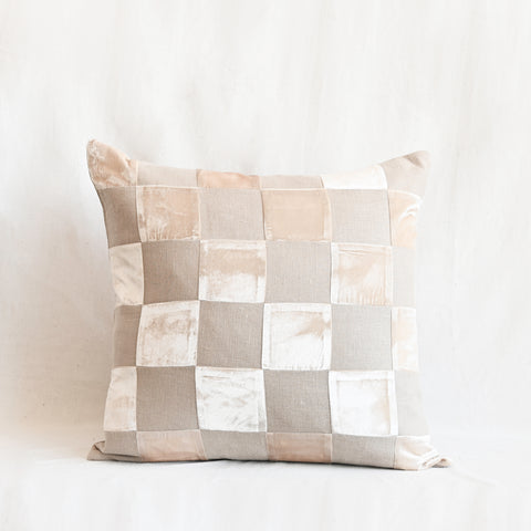 Large Checkered Velvet Pillow - Natural