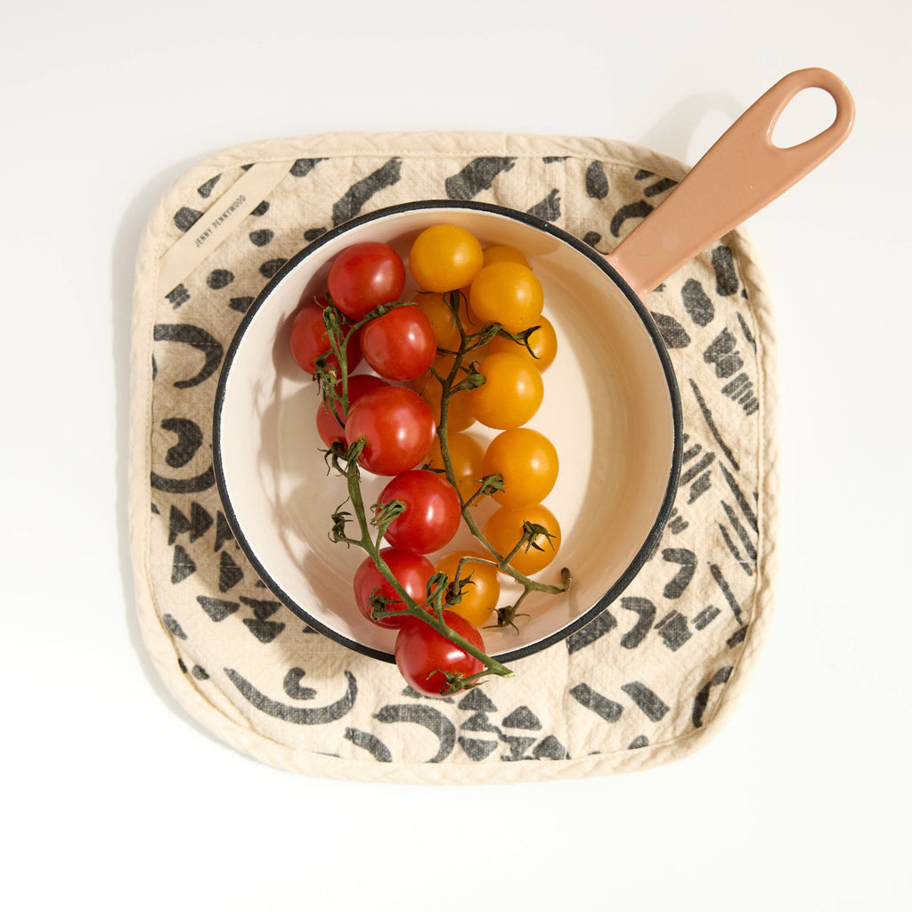 Potholder - Dashes & Moons - Charcoal  - Cream