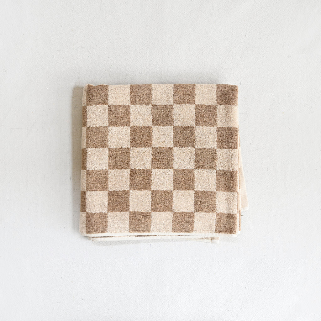 Bathhouse Check Organic Cotton Towel - Tan