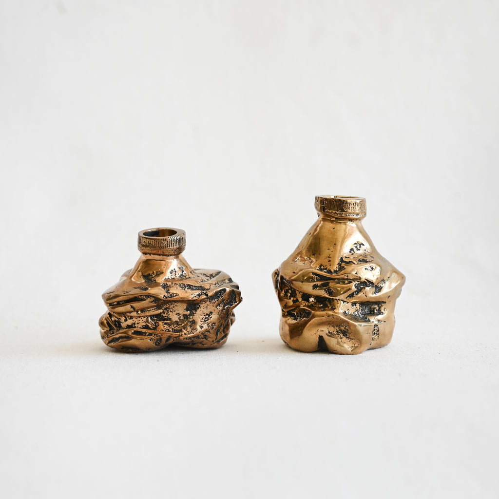 Crushed Bottle Candle Holders - Bronze