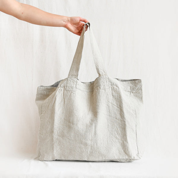 Linen Tote - Natural and Blue