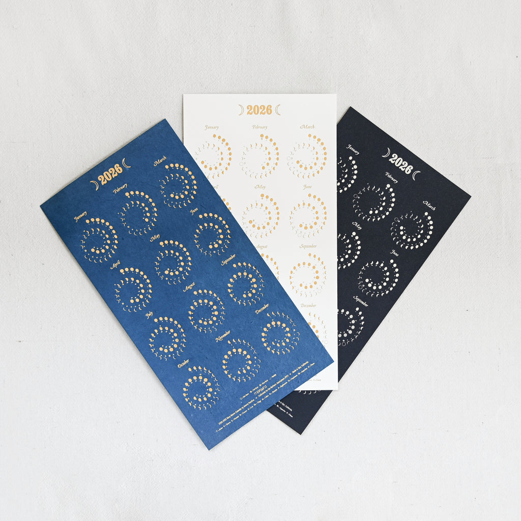 2026 Moon Calendar Gold Foil on Pearl White
