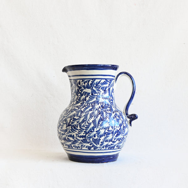 Vintage Ceramic Pitcher Hand Painted Blue and White