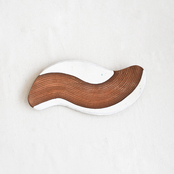Vintage Terracotta and White Curved Ceramic Tray