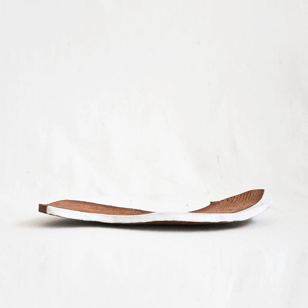 Vintage Terracotta and White Curved Ceramic Tray