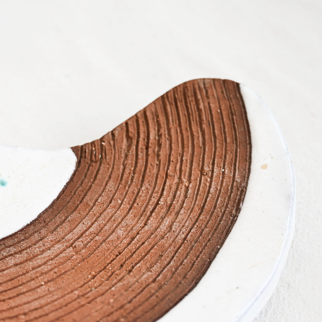 Vintage Terracotta and White Curved Ceramic Tray