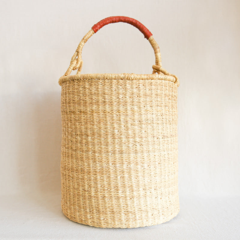 Straw Hamper - Leather Handle
