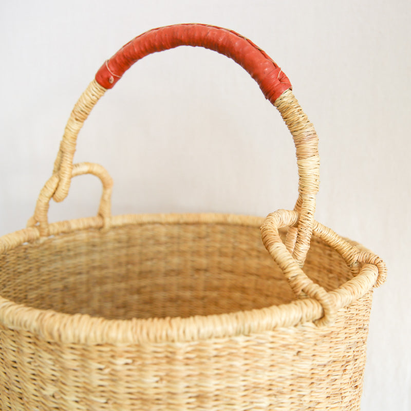 Straw Hamper - Leather Handle