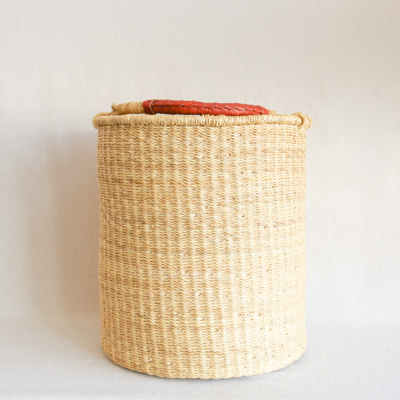 Straw Hamper - Leather Handle