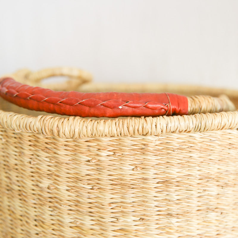 Straw Hamper - Leather Handle